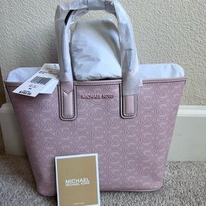 Michael Kors Jodie Small Powder Blush Jacquard Recycled Polyester Tote Handbag